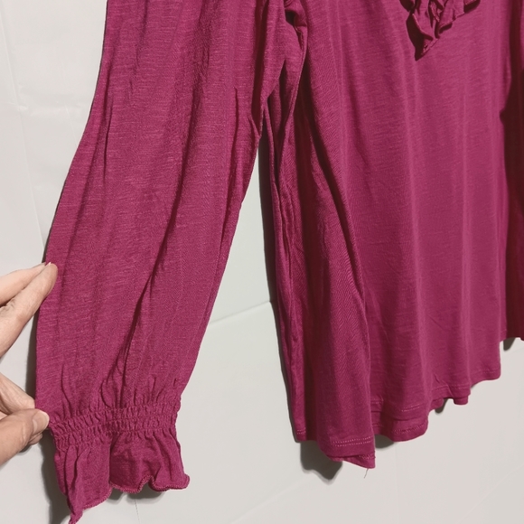 Terra & Sky NWT Women's V-neck Ruffle Tunic, Pink, Lightweight Long Sleeve - Picture 4 of 9